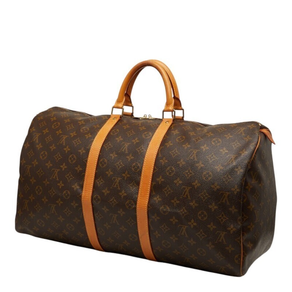 Louis Vuitton Travel Monogram Brown Bag Boston Leather Keepall Brown